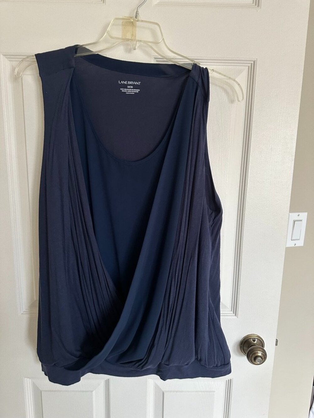 Lane Bryant Womens 18/20 Navy Draped Blouse Sleeveless Plus Size Work Top